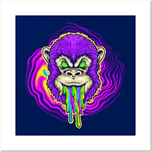 Trippy Gorilla Head Posters and Art